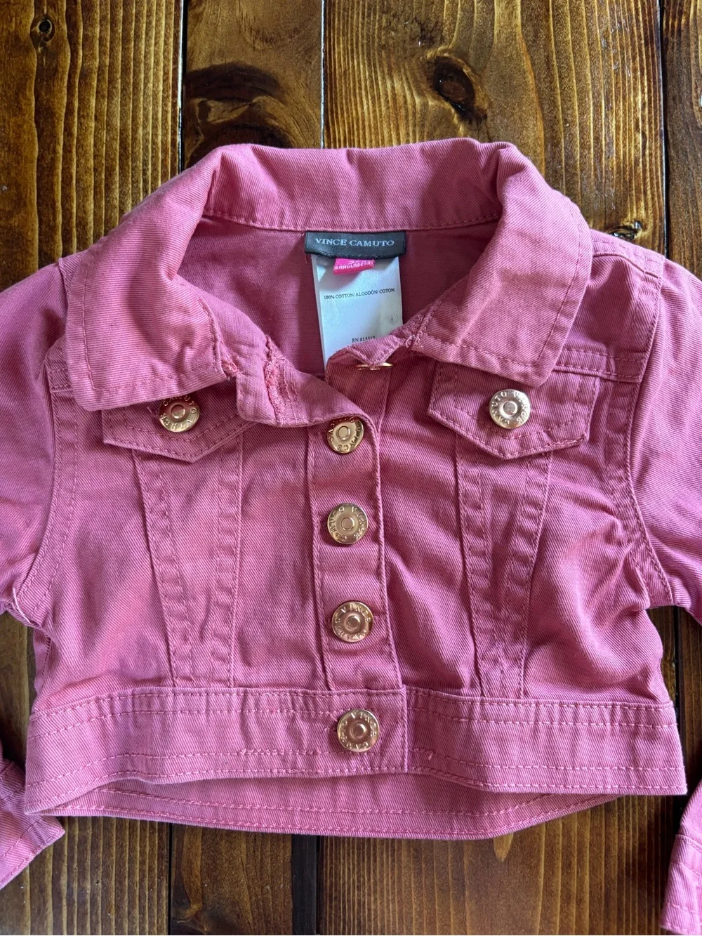 Vince Camuto Girls Denim Jacket Pink Button Front Collared Long Sleeve 2T